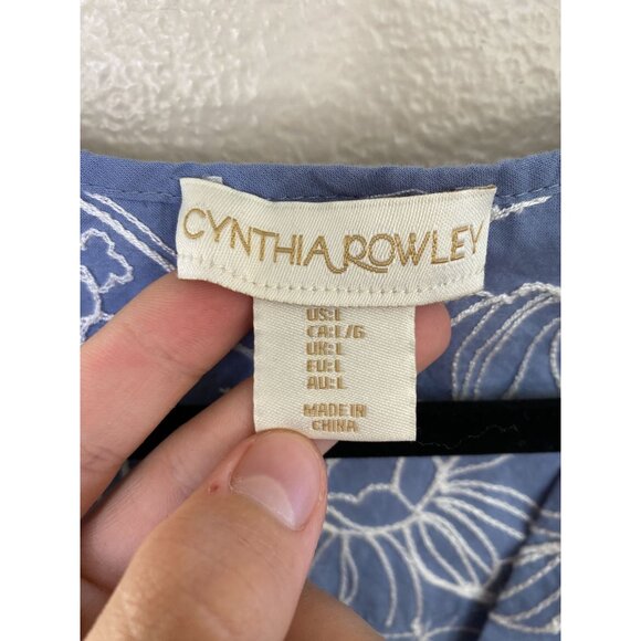 Cynthia Rowley Blue Floral Maxi Dress Cotton L Short Sleeve Smocked Waist Casual - Picture 4 of 7